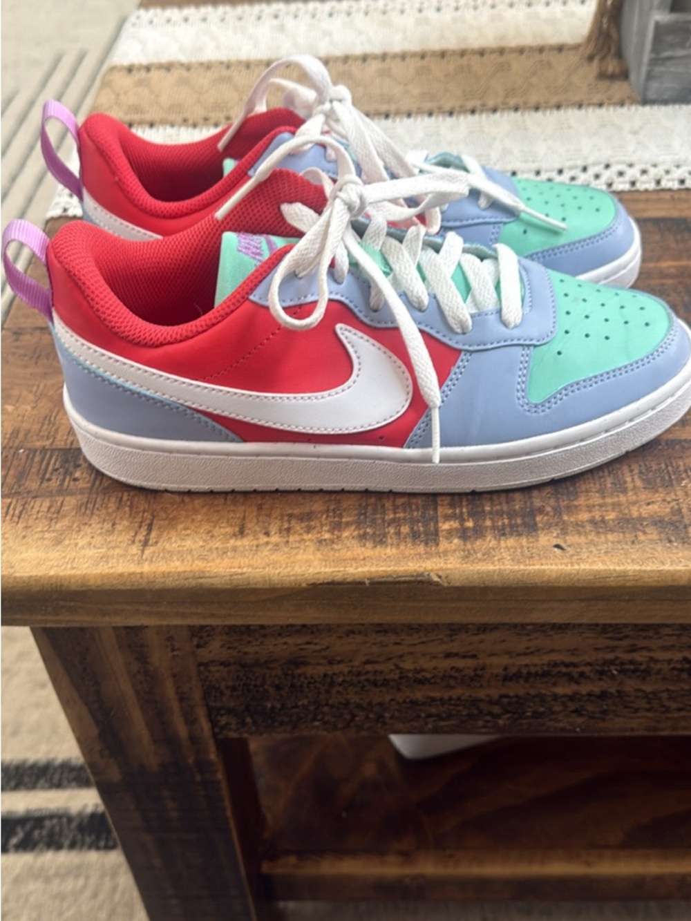 Nike Court Burrough Low-Top Sneakers in Mint, Lavender & Red Accents